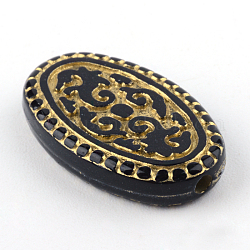 Perline acrilici di placcatura ovale, metallo dorato allacciati, nero, 21x13x4mm, Foro: 1.5 mm, circa 592pcs/500g