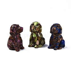 Ornamento modello cane assemblato in bronzo naturale e diaspro imperiale sintetico, per decorazioni da scrivania per la casa, colore misto, 54x39x31~32mm