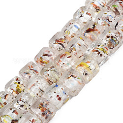 Perles vernissées de feuille en argent manuelles, cube, blanc crème, 10~12x10~12x10~12mm, Trou: 1.5mm, Environ 40 pcs/chapelet, 16.54'' (42 cm)