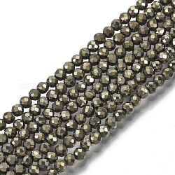 Chapelets de perles de pyrite naturelle , facette, ronde, 3mm, Trou: 0.6mm, Environ 152~154 pcs/chapelet, 15.16 pouce (38.5 cm)
