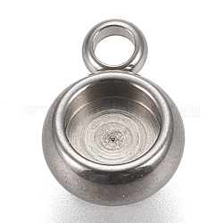 304 Stainless Steel Pendant Cabochon Settings, Lace Edge Bezel Cups, Flat Round, Stainless Steel Color, Tray: 4mm, 9x6.5x3mm, Hole: 1.8mm