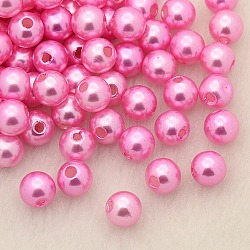 Perles acryliques de perles d'imitation, teinte, ronde, rose chaud, 8x7.5mm, Trou: 2mm, environ 1900 pcs / livre