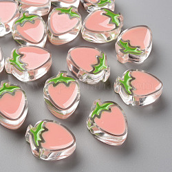 Perles acryliques émail transparent, fraise, saumon clair, 25.5x19x9mm, Trou: 3.5mm