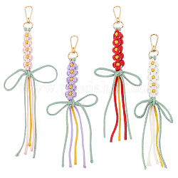 Olycraft 4Pcs 4 Colors Daisy Handmade Woven Cotton Keychain, with Golden Plated Alloy Clasp, Mixed Color, about 200~205mm long, pendant: 165~170mm, clasp: 39.5x29.5x6mm