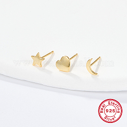 3 pcs 3 style 925 boucles d'oreilles en argent sterling, lune et étoile et coeur, avec tampon s925, or, 5~6x4~6mm, 1pc / style