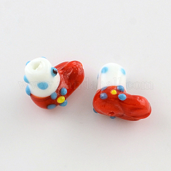 Handmade Lampwork Beads, Boot for Christmas, Red, 15x9.5x15mm, Hole: 2mm