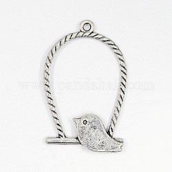 Tibetan Style Alloy Pendants, Lead Free & Cadmium Free, Ring with Birds, Antique Silver, 32x20x3mm, Hole: 2mm