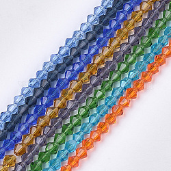 Transparent Glass Beads Strands, Faceted, Bicone, Mixed Color, 7.5~8x7.5~8mm, Hole: 1.5mm, about 40pcs/strand, 11.81 inch