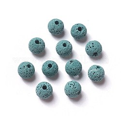 Perles de pierre de lave naturelle non cirées, pour perles d'huile essentielle de parfum, perles d'aromathérapie, teinte, ronde, dark cyan, 8.5mm, Trou: 1.5~2mm