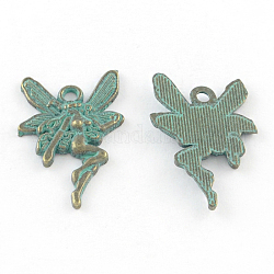 Zinc pendentifs en alliage d'ange, sans cadmium et sans plomb, bronze antique et patine verte, 21x15x2mm, Trou: 1.5mm