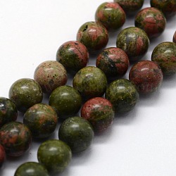 Perline Unakite naturali fili, tondo, 14mm, Foro: 1.2 mm, circa 27pcs/filo, 14.76 pollici (37.5 cm)