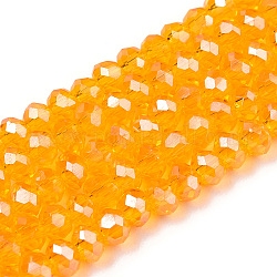 Abalorios de vidrio electroplate hebras, lustre de la perla chapado, facetados, rerondana plana, naranja, 2.5x2mm, agujero: 0.4 mm, aproximamente 170 pcs / cadena, 11.8 pulgada (30 cm)