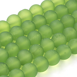 Transparente Glasperlen stränge, matt, Runde, lime green, 10 mm, Bohrung: 1.3~1.6 mm, ca. 80 Stk. / Strang, 31.4 Zoll