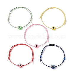 Bracelet de perles tressées en résine mauvais œil, bracelet réglable, couleur mixte, diamètre intérieur: 2-1/4~3-3/4 pouce (5.6~9.6 cm)
