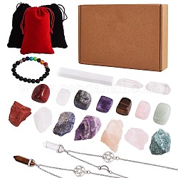 Kit de fabricación de collar de pulsera de piedras preciosas de chakra diy, incluyendo cuentas de piedras naturales mixtas y pulsera y collar, 21 unidades / caja