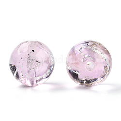 Handgemachte Glasperlen Silberfolie, Runde, rosa, 13~14 mm, Bohrung: 1.6~1.8 mm