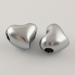 ABS Plastic Imitation Pearl Heart Beads, Silver, 19.5x23.5x16mm, Hole: 6mm, about 145pcs/500g