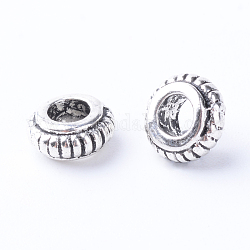Tibetan Style Alloy Spacer Beads, Rondelle, Cadmium Free & Lead Free, Antique Silver, 7.5x3~4mm, Hole: 3mm