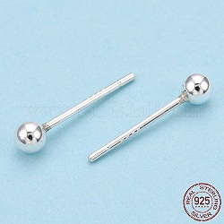 925 Sterling Silver Round Ball Stud Earrings, Silver, 3mm, Pin: 0.8mm