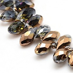 Galvanisieren Glasperlen, oben gebohrte Perlen, Halb Kupfer plattiert, facettiert, Träne, dunkelgolden, 12x6x6 mm, Bohrung: 1 mm