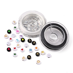 DIY Beaded Bracelet Making Kit, Including Plating And Opaque Acrylic Beads, Initial Acrylic Horizontal Hole Beads, Strong Stretchy Beading Elastic Thread, Mixed Color, Beads: 633pcs, Threads: 2 Rolls