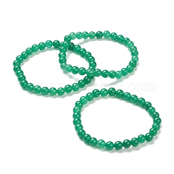 Teñidos naturales jade pulseras del estiramiento de abalorios, aventurina verde imitación, redondo, abalorios: 6~6.5 mm, diámetro interior: 2-1/4 pulgada (5.55 cm)