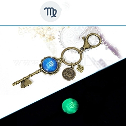 Schlüsselanhänger aus leuchtender Legierung, Leuchten im Dunkeln, Schlüssel mit Muster mit zwölf Konstellationen, Jungfrau, 73x29x8 mm