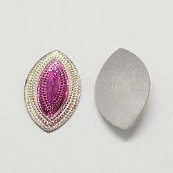 Horse Eye Resin Cabochons, Silver Bottom Plated, Medium Violet Red, 45x25x6mm, about 150pcs/bag