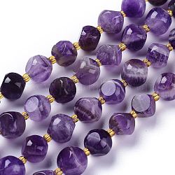 Chapelets de perles en améthyste naturelle, miauler, avec des perles de rocaille, dés célestes à six faces, 10~10.5x10~10.5mm, Trou: 1mm, Environ 32~35 pcs/chapelet, 15.55~15.74 pouce (39.5~40 cm)
