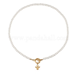 304 aus rostfreiem Stahl Halsketten, mit runden Perlen aus Acrylperlenimitat und Knebelverschlüssen, Engel, weiß, golden, 17.91 Zoll (45.5 cm)