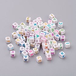 Mixed Letters Acrylic Cube Beads, Horizontal Hole, Letter for Message Jewelry Making, about 6mm in diameter, hole: 3.2mm, about 260pcs/50g
