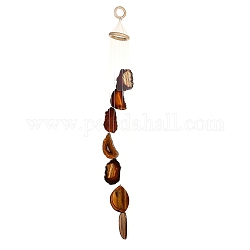 Ornement suspendu en agate teinte naturelle chakra, Carillon du vent, avec anneau en bois, pour la décoration intérieure, colorées, 720~750mm, Trou: 25mm