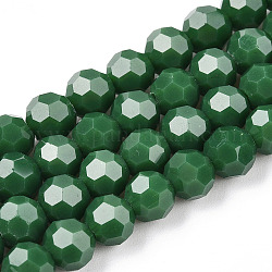 Supporti per perle di vetro opaco, sfaccettato (32 sfaccettatura), tondo, verde scuro, 6mm, Foro: 1 mm, circa 98pcs/filo, 20.47'' (52 cm)