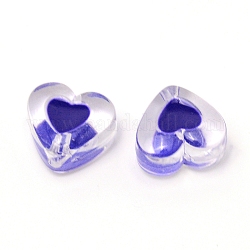 Perline acriliche smaltate trasparenti trasparenti, cuore, blu, 15x17x11mm, Foro: 2 mm