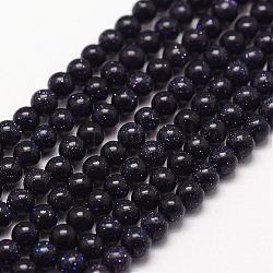 Perles bleues Goldstone brins, ronde, 3mm, Trou: 0.5mm, Environ 125 pcs/chapelet