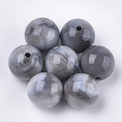 Perles acryliques, style de pierres fines imitation, ronde, gris clair, 15.5~16x15mm, Trou: 2mm, environ 225 pcs/500 g