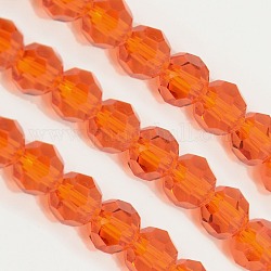 Chapelets de perles en verre, facetté (32 facettes), ronde, orange foncé, 8mm, Trou: 1mm, Environ 70~72 pcs/chapelet, 22.6 pouce