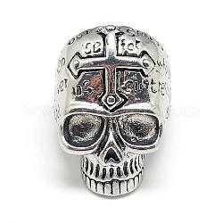 Кольца перста сплава, широкая полоса кольца, толстые кольца, Череп со словом, Размер 10, античное серебро, 20 мм