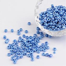 6/0 colore opaco perline di vetro rotonde lustre, blu fiordaliso, misura:circa4mm di diametro, foro:1.5mm, circa 495pcs/50g