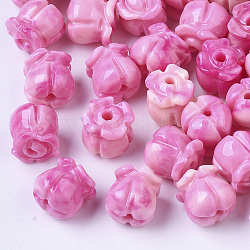 Abalorios de coral sintético, teñido, dos tonos, tulipán, color de rosa caliente, 8.5x8mm, agujero: 1.5 mm