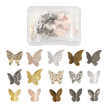 1 caja 75 piezas 15 estilos cabujones de aleación con textura de mariposa MRMJ-PJ0001-05