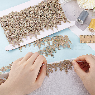 5 ярд ленты из металлической пряжи с цветочной кружевной отделкой SRIB-HY0001-07B-1