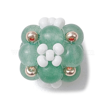 Натуральный зеленый авантюрин и стеклянные бусины-кластеры PALLOY-MZ00591-05-1