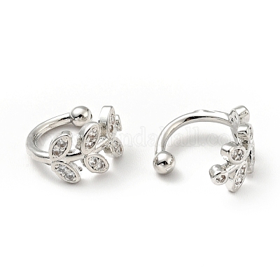 Прозрачные серьги-каффы в виде листьев кубического циркония EJEW-G295-11P-1