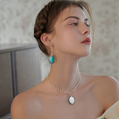 Набор для самостоятельного изготовления овальных подвесок из камня DIY-CA0003-63-1