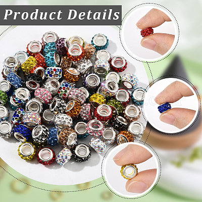 80 шт. полимерная глина со стразами европейские бусины с большими отверстиями с серебряными латунными сердечниками FPDL-LT0001-02F-1