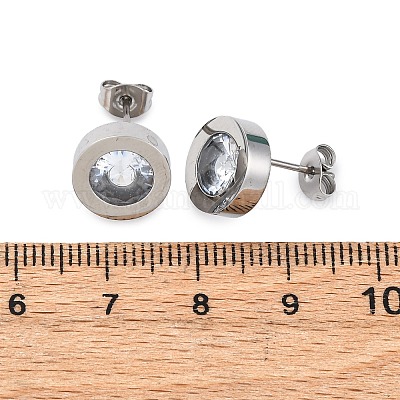 Плоские круглые серьги-гвоздики из нержавеющей стали 304 EJEW-C099-23P-03-1