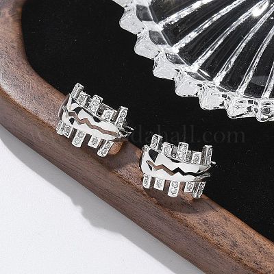 Серьги-кольца из латуни с прозрачным фианитом EJEW-Q014-16P-1