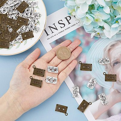 100 шт. 2-х цветные подвески из сплава в тибетском стиле с кассетной лентой FIND-DC0003-05-1