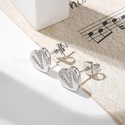 Серьги-гвоздики из латуни с микропаве из прозрачного кубического циркония EJEW-K299-01P-V-1